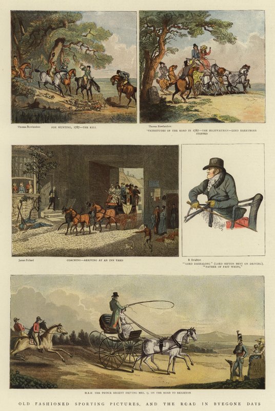 Imágenes deportivas antiguas y el camino en días pasados (litografía en color) de Thomas (after) Rowlandson