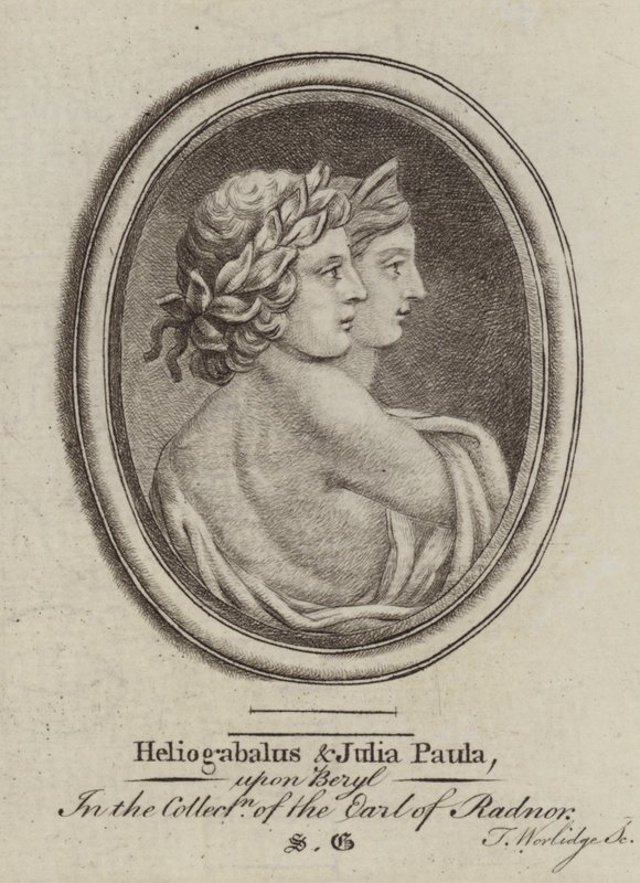 Heliogábalo, Emperador Romano, y Emperatriz Julia Paula de Thomas (after) Worlidge