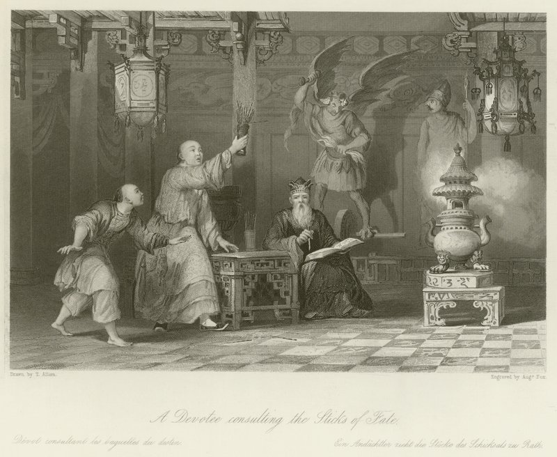 Un devoto consultando los palos del destino de Thomas Allom