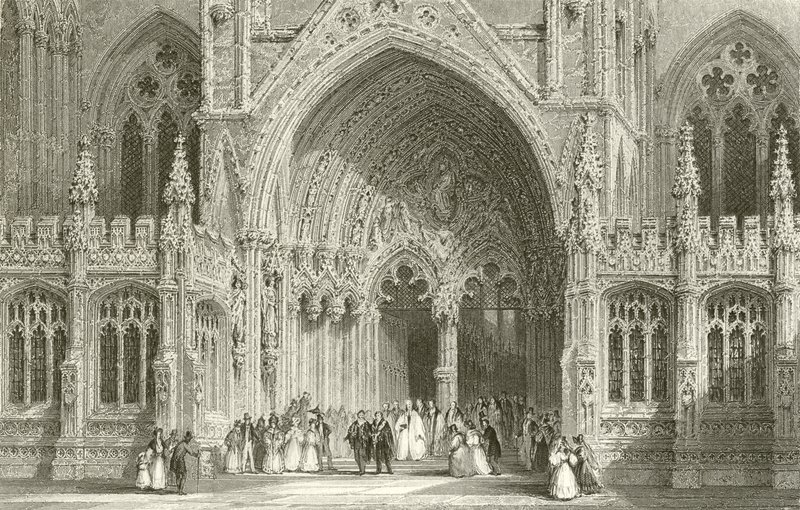 Entrada a la Catedral de Lincoln de Thomas Allom