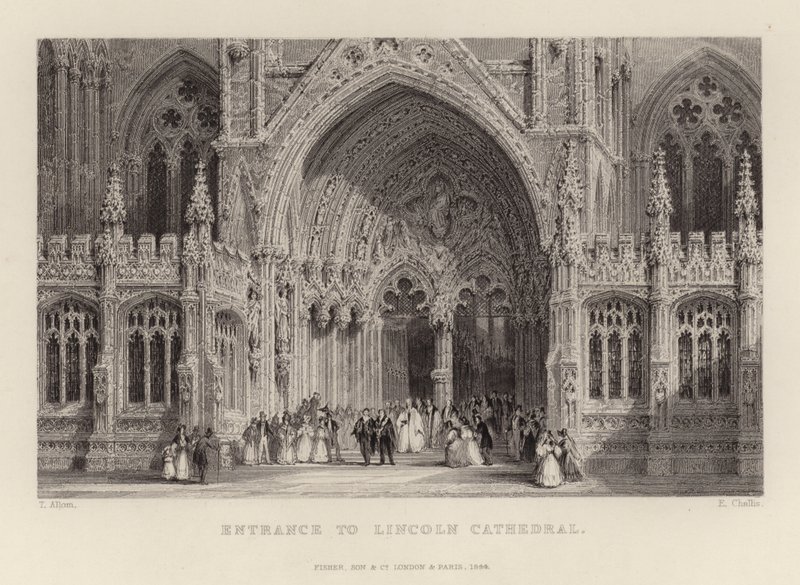 Entrada a la Catedral de Lincoln de Thomas Allom