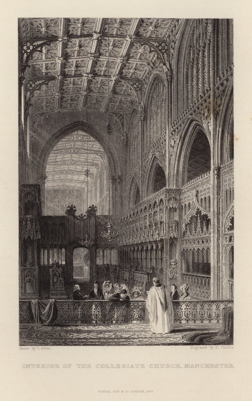 Interior de la Iglesia Colegiata en Manchester de Thomas Allom
