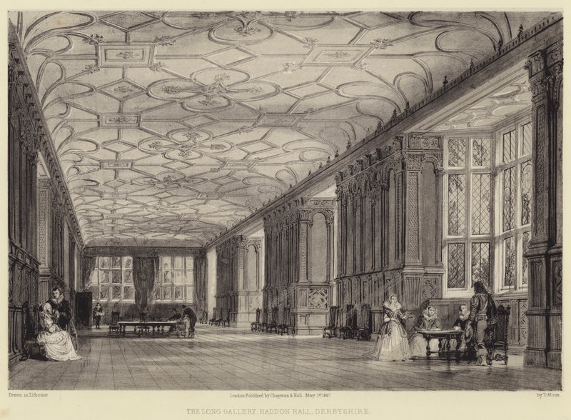 La galería larga, Haddon Hall, Derbyshire de Thomas Allom