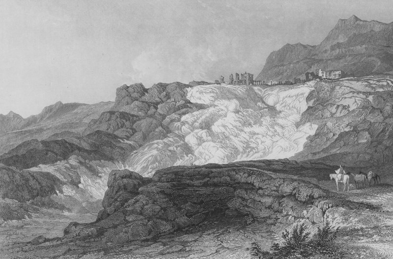 Las ruinas de Hierápolis, ahora llamada Pambouk Kaleh, en el camino de Laodicea de Thomas Allom