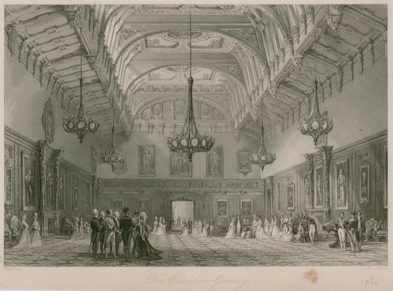 La Galería Waterloo, Palacio de Buckingham. Publicado en 1840 de Thomas Allom