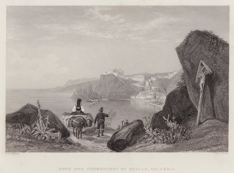 Roca y Promontorio de Escila, Calabria, Italia (grabado) de Thomas Brabazon Aylmer