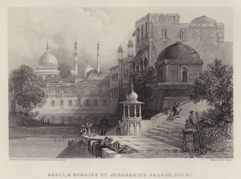 Baoli y Restos del Palacio de Jehanghir, Delhi de Thomas Colman (after) Dibdin