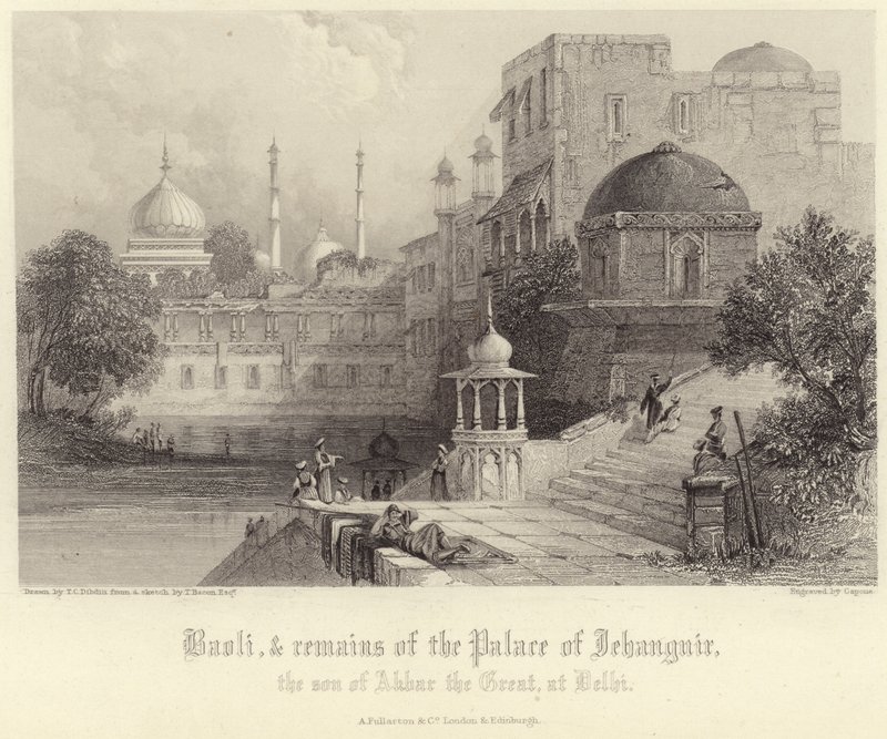 Baoli y restos del Palacio de Jehanguir de Thomas Colman Dibdin