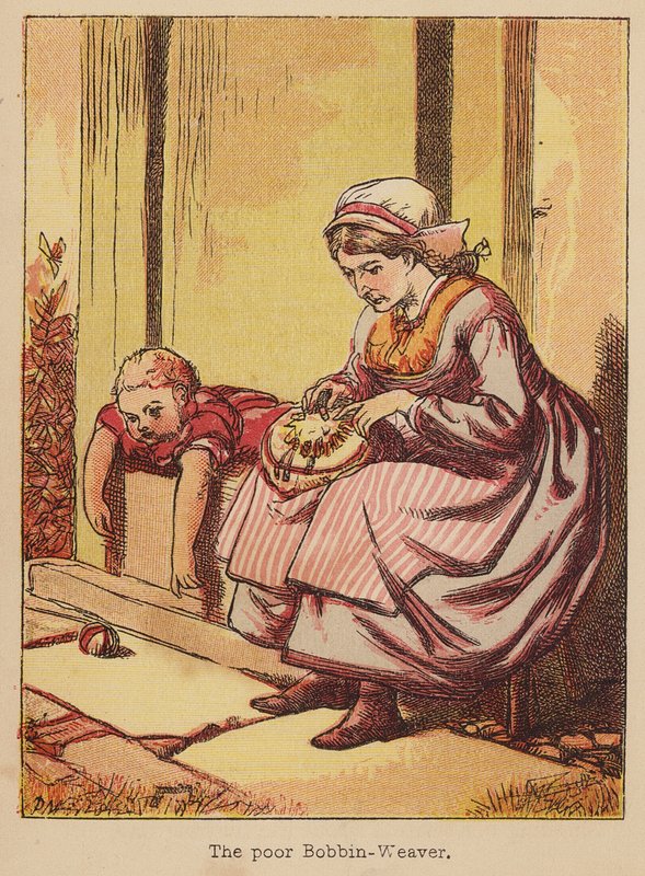 The poor Bobbin-Weaver (grabado en color) de Thomas Dalziel