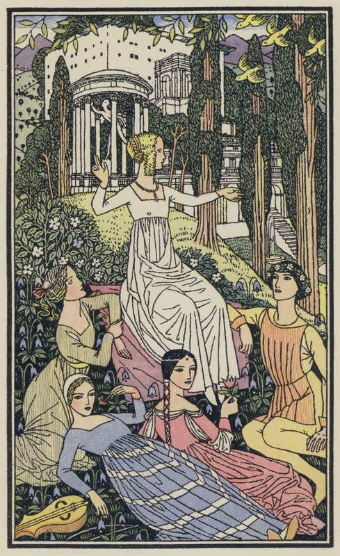 Ilustración para El Decamerón de Boccaccio (litografía en color) de Thomas Derrick