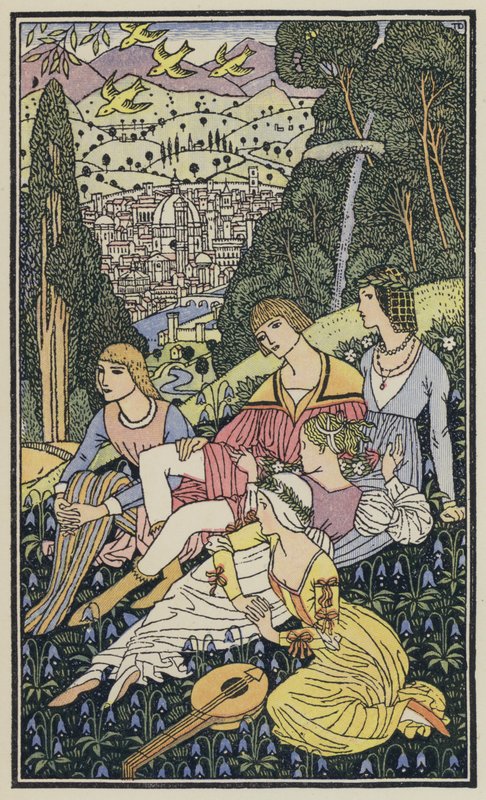 Ilustración para El Decamerón de Boccaccio (litografía en color) de Thomas Derrick