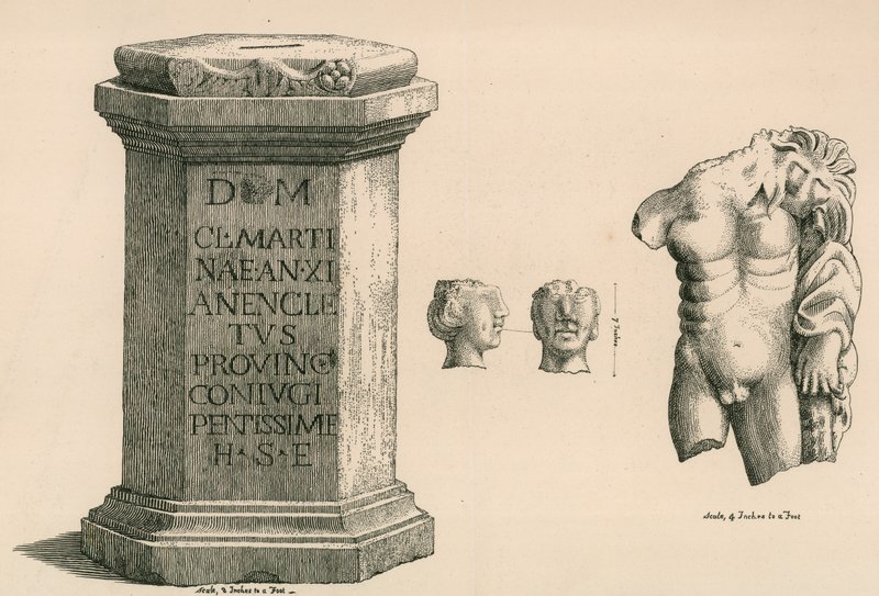 Un pedestal y fragmento de la estatua de Hércules de manufactura romana de Thomas Fisher Hoxton