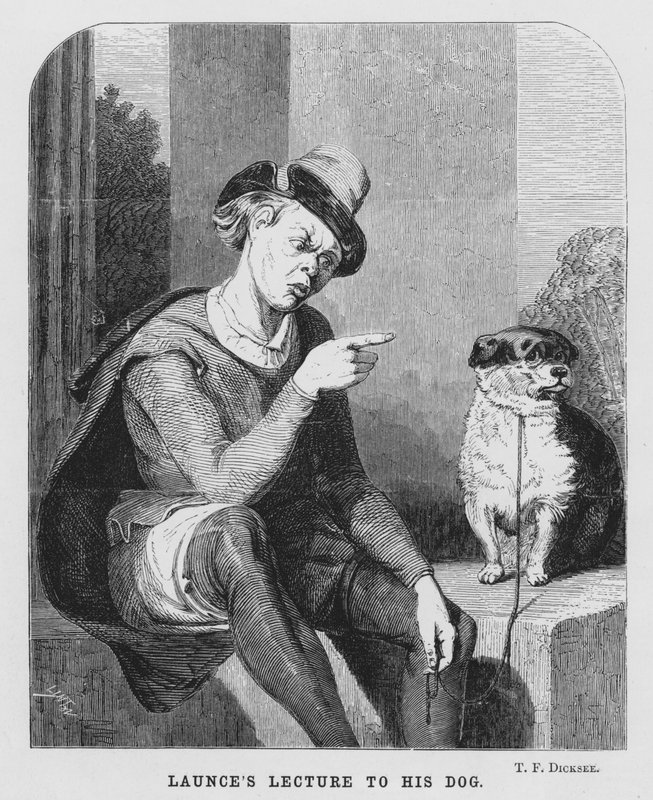 La conferencia de Launce a su perro, Dos caballeros de Verona (grabado) de Thomas Francis (after) Dicksee