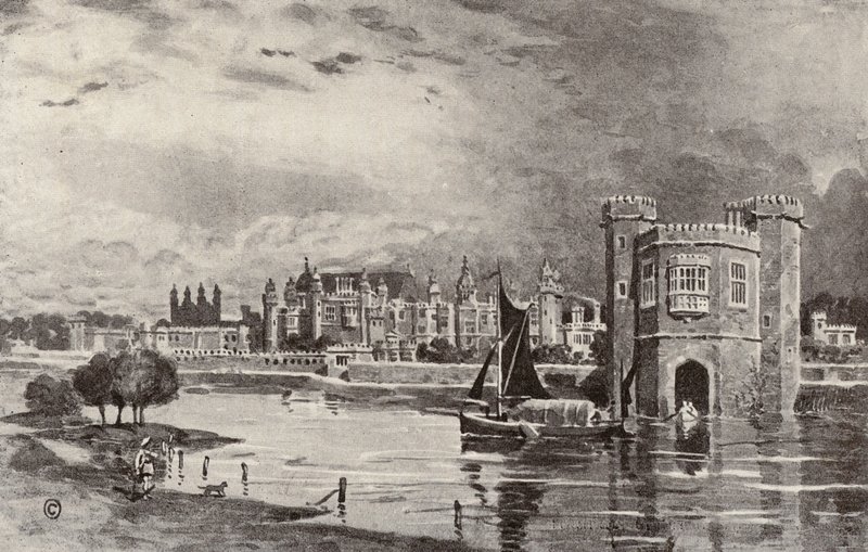 Hampton Court en tiempos de Carlos I (litografía) de Thomas Hamilton Crawford