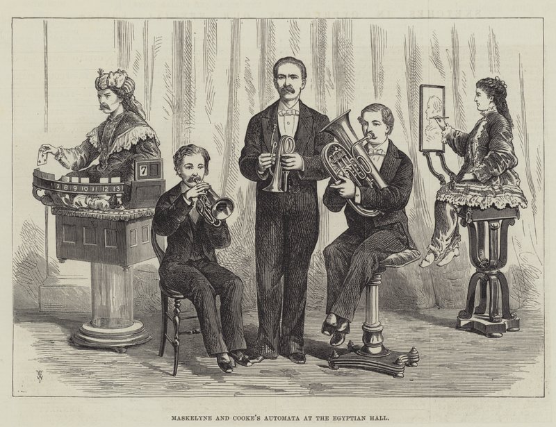 Automatas de Maskelyne y Cooke en el Salón Egipcio de Thomas Harrington Wilson