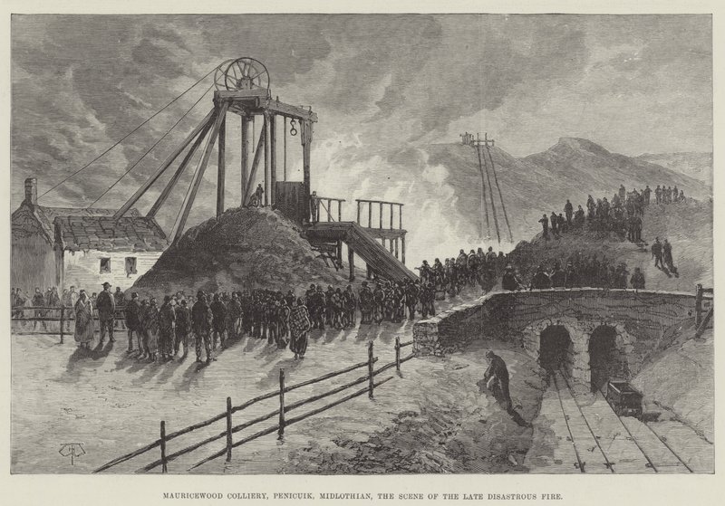 Mina de Mauricewood, Penicuik, Midlothian, la escena del reciente incendio desastroso de Thomas Harrington Wilson