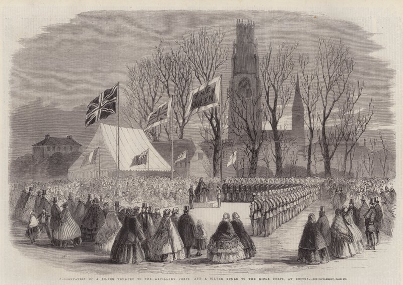 Presentación de una Trompeta de Plata al Cuerpo de Artillería y un Clarín de Plata al Cuerpo de Fusileros, en Boston de Thomas Harrington Wilson