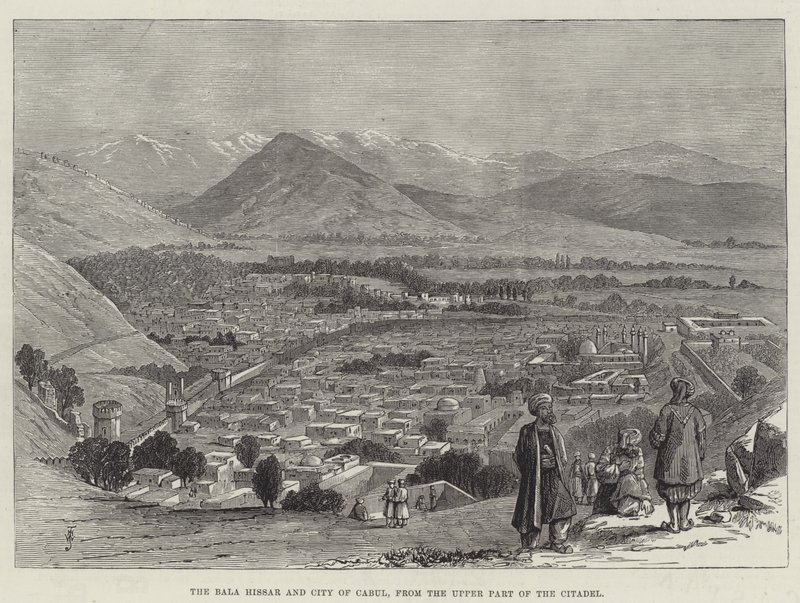El Bala Hissar y la ciudad de Kabul, desde la parte superior de la ciudadela de Thomas Harrington Wilson