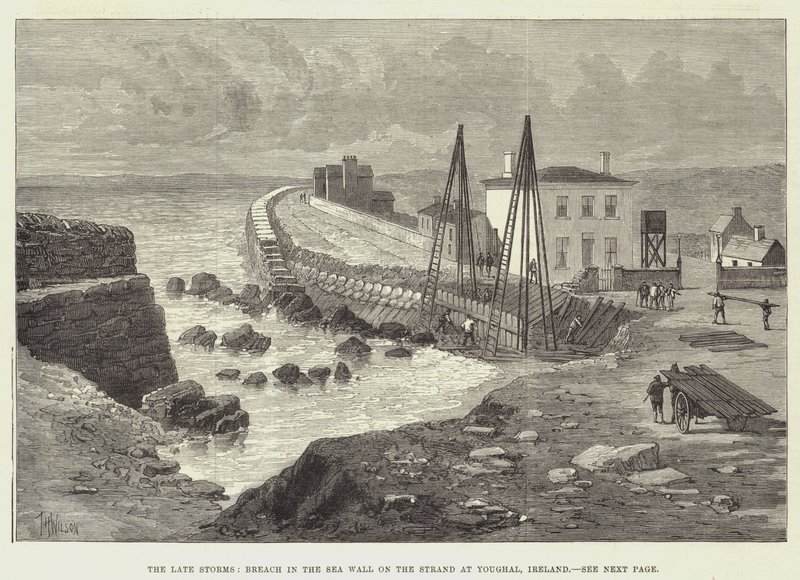 Las últimas tormentas, brecha en el muro del mar en la playa de Youghal, Irlanda de Thomas Harrington Wilson