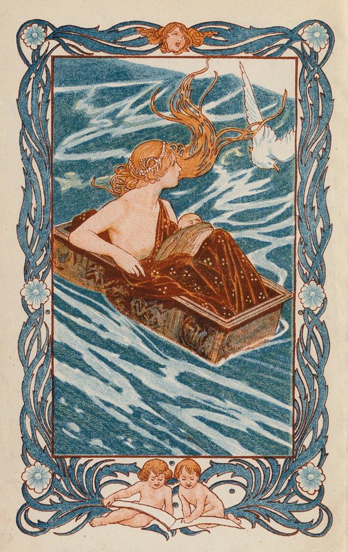 Dánae y Perseo (litografía en color) de Thomas Heath Robinson