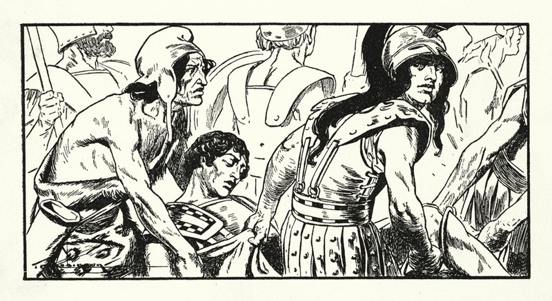 Muerte de Leónidas (litografía) de Thomas Heath Robinson