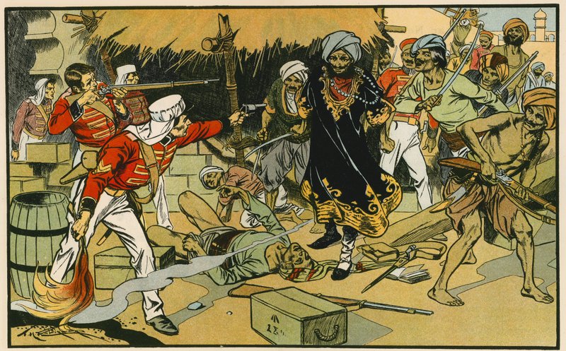 Destrucción de la revista en Delhi (litografía en color) de Thomas Heath Robinson