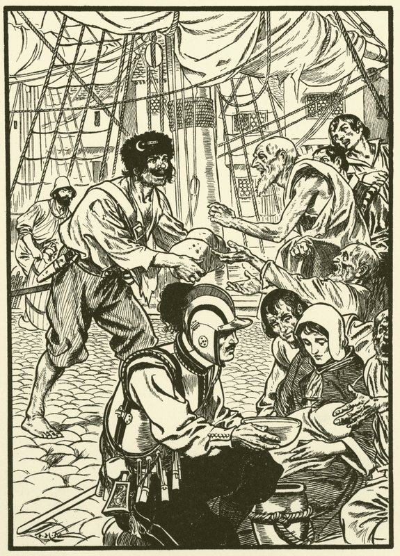 Alimentar a los ciudadanos hambrientos (grabado) de Thomas Heath Robinson