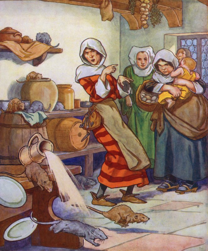 Ilustración de El flautista de Hamelin (litografía en color) de Thomas Heath Robinson