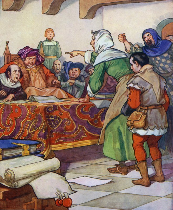 Ilustración de El flautista de Hamelin (litografía en color) de Thomas Heath Robinson