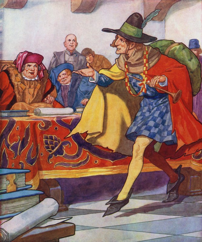 Ilustración de El flautista de Hamelin (litografía en color) de Thomas Heath Robinson
