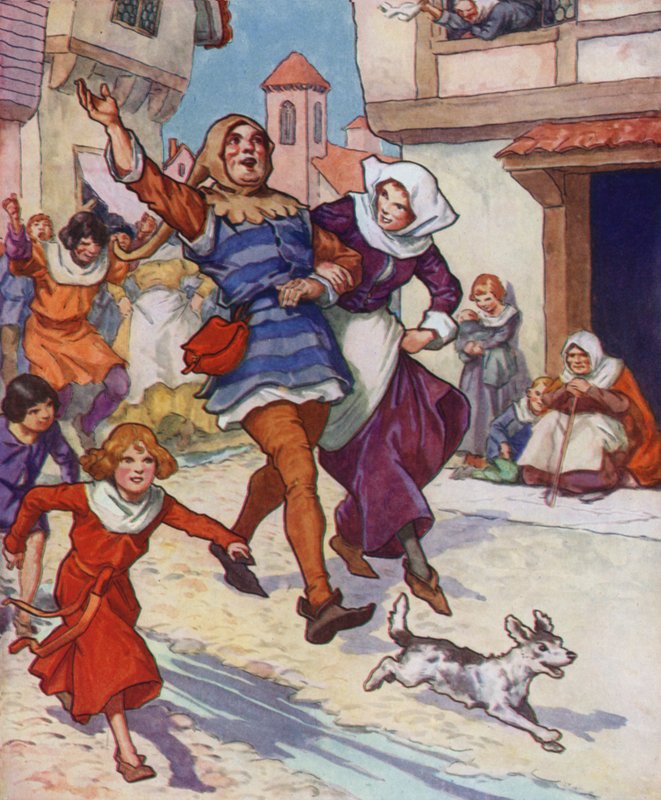 Ilustración de El flautista de Hamelin (litografía en color) de Thomas Heath Robinson