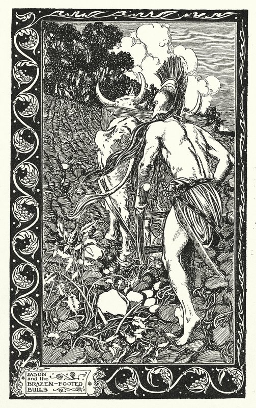 Jasón y los toros de patas bravas (litografía) de Thomas Heath Robinson