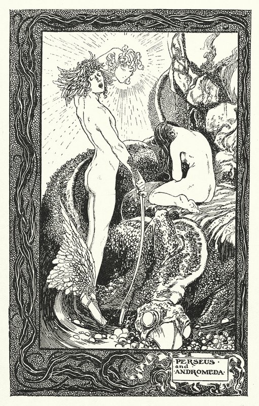 Perseo y Andrómeda (litografía) de Thomas Heath Robinson
