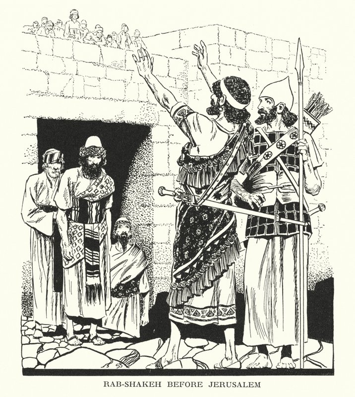 Rab-Shakeh ante Jerusalén (litografía) de Thomas Heath Robinson