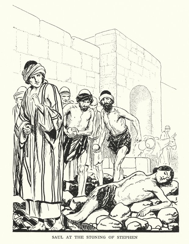 Saulo en la lapidación de Esteban (litografía) de Thomas Heath Robinson