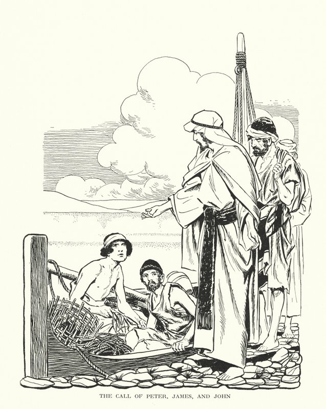 La llamada de Pedro, Santiago y Juan (litografía) de Thomas Heath Robinson
