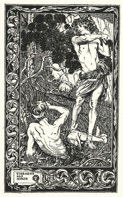 Teseo y Sinis (litografía) de Thomas Heath Robinson