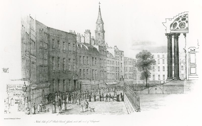 Lado norte de la Catedral de San Pablo, Londres, patio de la iglesia con el final de Cheapside de Thomas Hornor