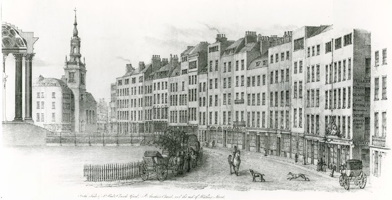 Lado sur de la Catedral de San Pablo, Londres, cementerio, Iglesia de San Agustín y el final de Watling Street de Thomas Hornor