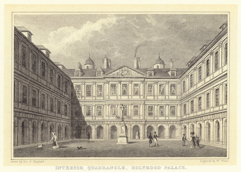 Patio interior, Palacio de Holyrood (grabado) de Thomas Hosmer (after) Shepherd