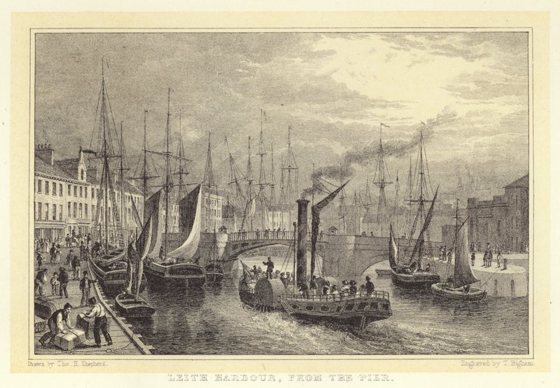 Puerto de Leith, desde el muelle de Thomas Hosmer (after) Shepherd