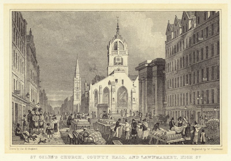 Iglesia de St Giles, County Hall y Lawnmarket, High Street de Thomas Hosmer (after) Shepherd