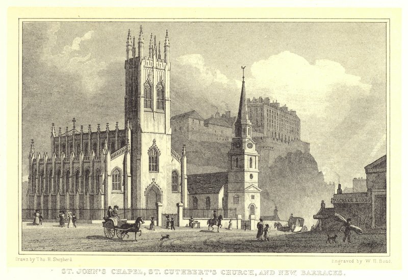 Capilla de San Juan, Iglesia de San Cuthbert y Nuevos Cuarteles de Thomas Hosmer (after) Shepherd