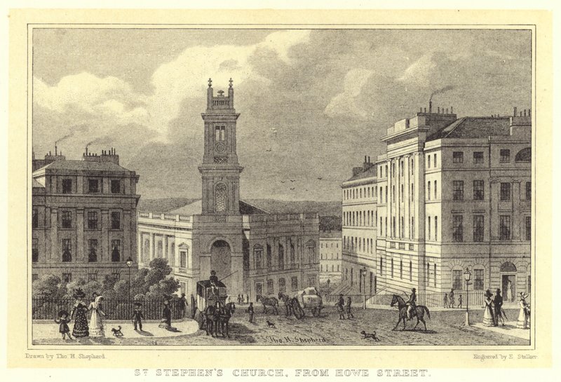 Iglesia de San Esteban, desde Howe Street de Thomas Hosmer (after) Shepherd