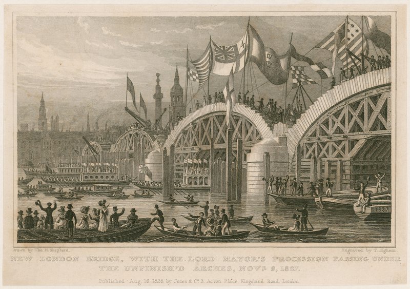 Construcción del Nuevo Puente de Londres, 9 de noviembre de 1827 de Thomas Hosmer Shepherd