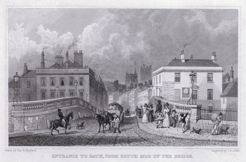 Entrada a Bath, desde el lado sur del puente de Thomas Hosmer Shepherd