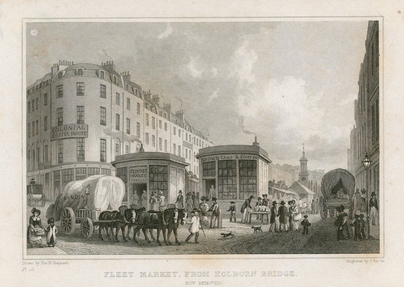 Mercado de la flota desde el puente de Holborn (ahora removido) de Thomas Hosmer Shepherd