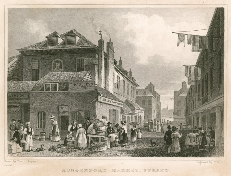 Mercado de Hungerford, cerca de York Buildings, The Strand, Londres de Thomas Hosmer Shepherd