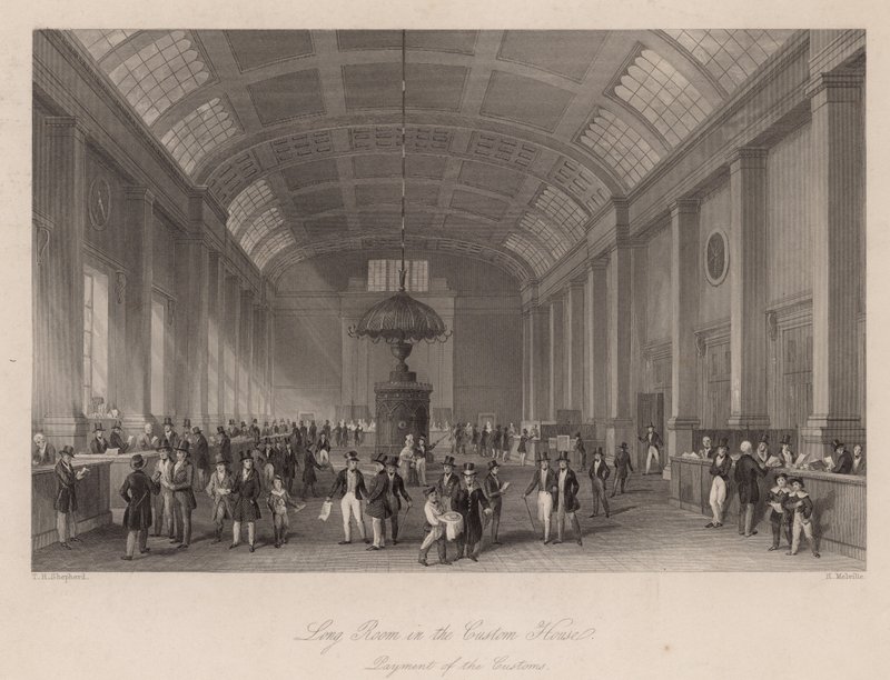 Sala larga en la Casa de Aduanas, Londres, para el pago de derechos de aduana de Thomas Hosmer Shepherd