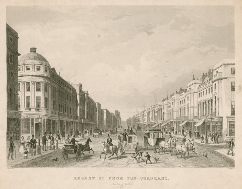 Regent Street, Londres, desde el Cuadrante, mirando al norte de Thomas Hosmer Shepherd